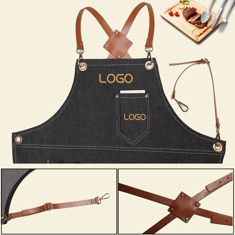 Apron Kerja Denim dengan Tali  - Leatherwork Logo ulasan dan harga